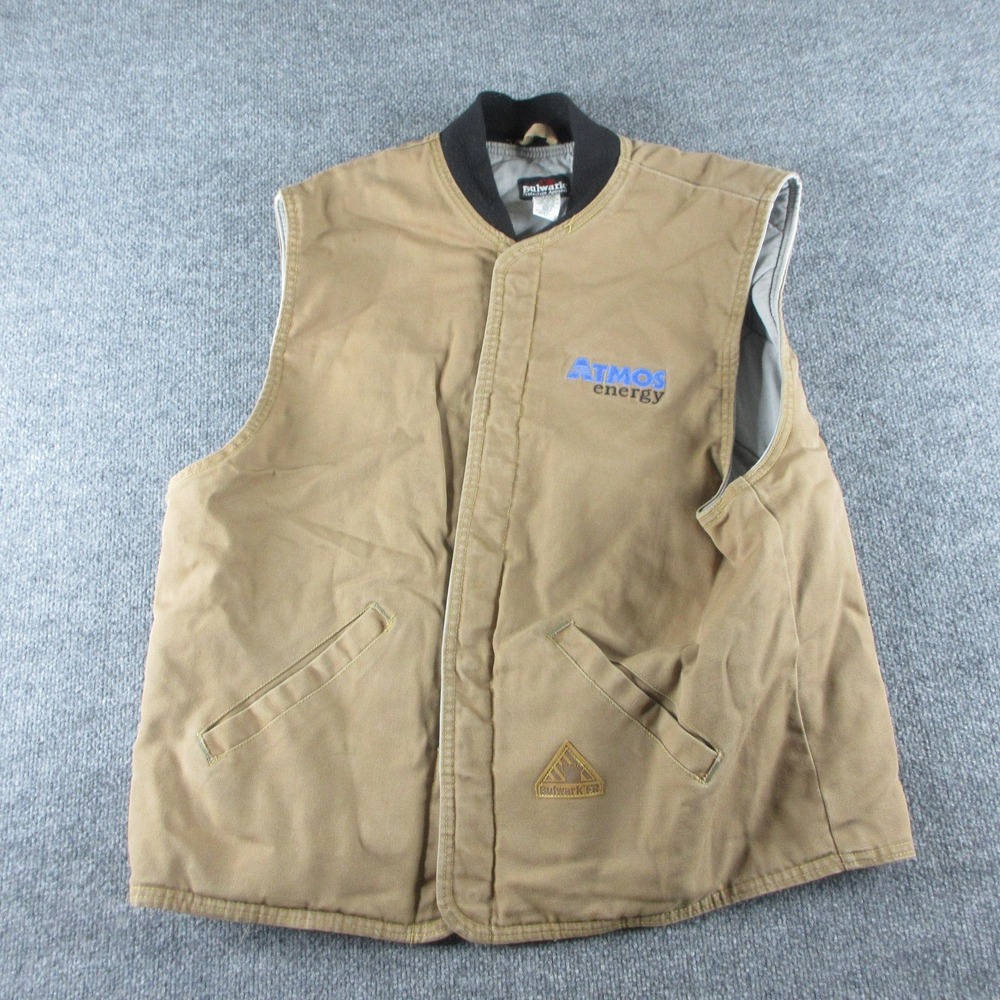 Bulwark Vest Mens 2XL Brown Flame Resistant Quilted Lined Snap Workwear